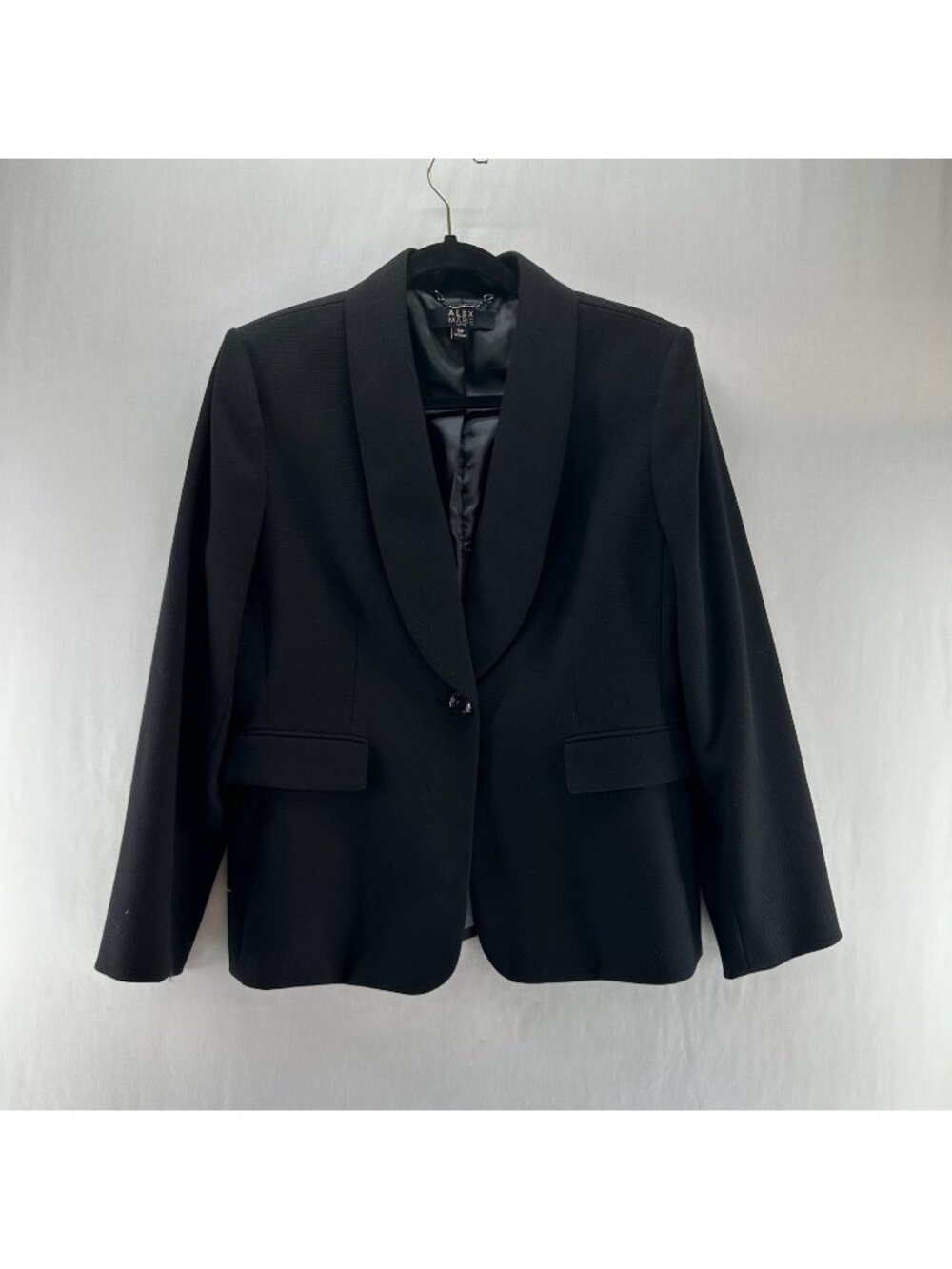 Alex Marie Shawl Collar Blazer Women 10P One Button Lined Stretch Textured Black